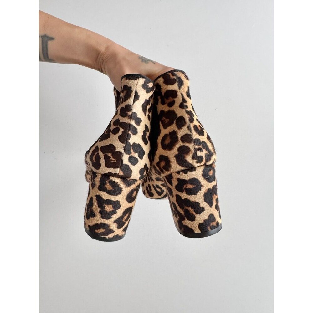 ZARA Leopard Print Calf Hair Leather Block Heel Chelsea Ankle Boots, Size 37 - Picture 8 of 15